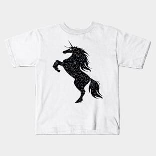 Black Glitter Magical Rearing Unicorn Kids T-Shirt